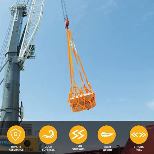 Red de elevación de carga plana de poliéster – Eslinga de seguridad resistente para un transporte seguro de cajas y palés, capacidad de carga de 0,3 a 3,5 toneladas