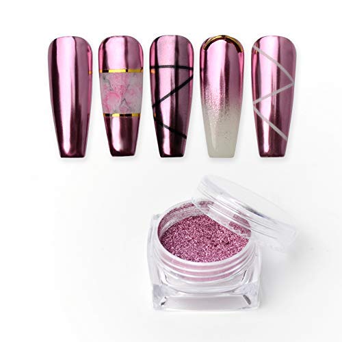 QIMYAR Rose Gold Nail Mirror Effect Powder Glitter Chrome Pigment Nail Art Shinning Manicure Dust 1g Two Boxes