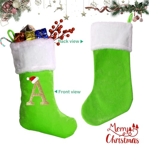 50,8 cm Monogramm Weihnachtsstrümpfe mit Buchstaben, große superweiche Weihnachtsstrümpfe grüner Samt mit weißer superweicher… – Ansicht 3