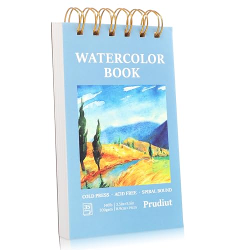 35 Sheets Watercolour Paper Pad 3.5x5.5 Inch 140 lb/300 GSM Cold Press Water Colour Paper Spiral Bound Watercolour Sketchbook for Art Painting Journal Drawing Mixed Media for Artists