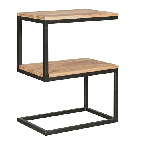 FineBuy Beistelltisch S-Form Massivholz/Metall 45 x 60 x 30 cm, Design Wohnzimmertisch Landhaus-Stil, Anstelltisch Ablagetisch eckig Beige