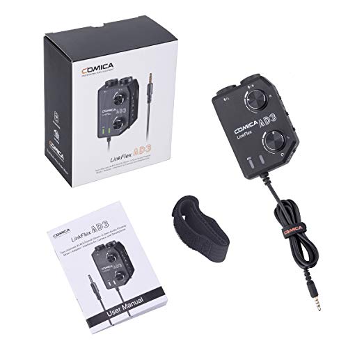 COMICA LINKFLEX.AD3 2-channel XLR/3.5mm Microphone Preamp Mixer with 48V Phantom Power, Real Time Monitor, Guitar Interface Preamp for DSLR Cameras, Camcorders, iPhone,iPad,Mac and Android Smartphones