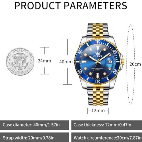 Image of OLEVS Watch for Men Stainless Steel Quartz Business Dress Diamond Large Dial Waterproof Mens Watches with Date Wrist Watch