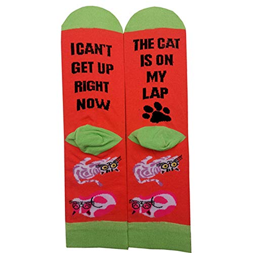 Gift Funny Socks Cat Print Socks Saying I Can't Get Up Right Now The Cat is On my Lap Socks3