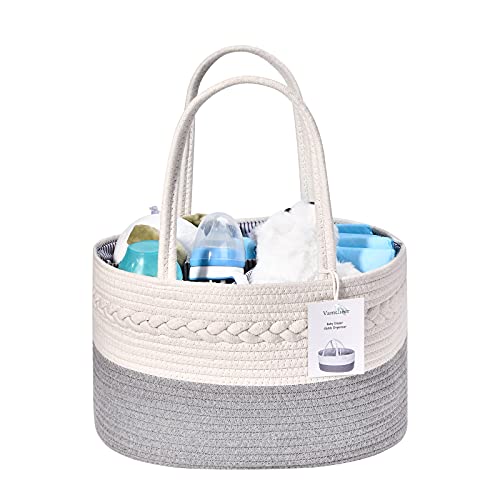 Image of Vamcheer Baby Diaper Caddy Organizer - Expand Baby Gift Baskets for Boys and Girls Cotton Rope Diaper Basket for Newborn Changing Table Diaper