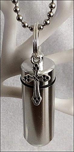 KGS Timeless Memorials Christian Anointing Oil Vial with Lazarus Cross charm. Free Pipette for Filling (Silver, Necklace)
