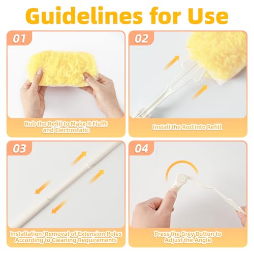 Image of Heavy Duty Dusters Refills, Disposable Dusters Kit Compatible with Handles, Multisurface Dusters+1 Extended Handle +1 Handle (Yellow, 360)