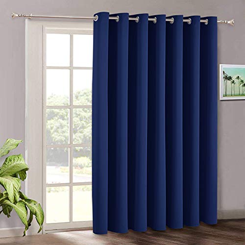 RYB HOME Vertical Blind Curtain for Living Room - Indoor Outdoor Patio Door Drape Grommet Blackout Curtains Panel for Bedroom Sliding Glass Door Gazebo, 100 x 84 inches Long, Marine Blue