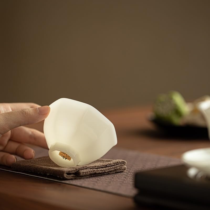 Tea Cup Handmade Unpolished Jade Ice Porcelain Plain White Eight-Sided Host Ceramic Thin Body Exquisite Soaking Container