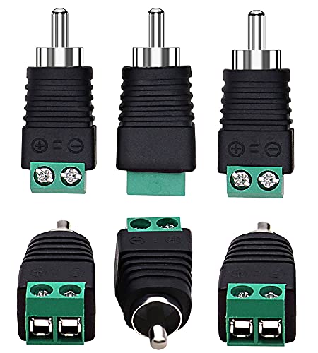 Niewalda RCA to AV Screw Terminal Adapter - 6pcs Male Plugs, Connector, Video Speaker Converter, Solderless Cable