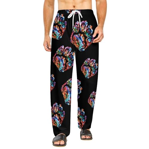 Tie Dye Animal Bear Paw Print Soft Pajama Pants Casual Lounge Pants Joggers Pj Bottoms with Pockets for Men Women - Main Image