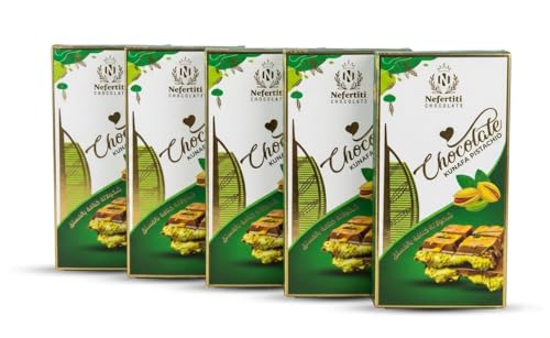 Nefertiti Chocolate Kunafa Pistachio Chocolate Bar with Pistachio (5 X 100gram)