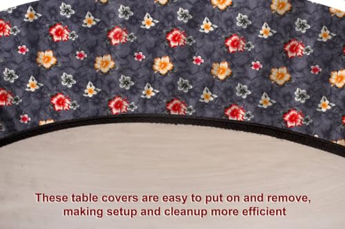 Image of The Furnishing Tree Round Elastic Fitted Dining Table Cover WxL 36x36 Inches Floral Pattern Grey
