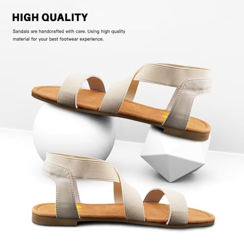 DAYDAYGO Women's Flat Sandals Elastic Sandals for Women Dressy Summer Comfortable Casual Cute Strappy Beach Wedding Flat Sandals Ankle Beige Flat Sandals Size 12 by DAYDAYGO - Used condition - Image 6