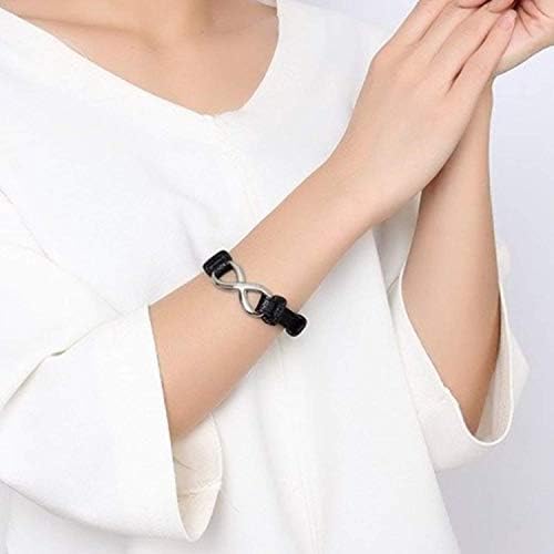 Cupimatch Adjustable Stainless Steel Love Infinity Leather Bracelet for Men Women Black (Black), 9.06 pulgadas - Image 4