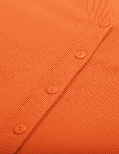 Womens Short Sleeve Sweaters Solid Summer Soft Cropped Cardigan V Neck Button Down Sweater(Orange Short Sleeve,S) #TOP4