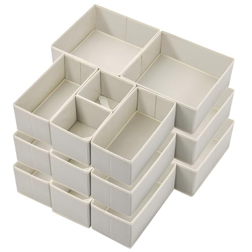 Image of Stero 18 Pack Drawer Organizers for Clothing, Dresser Drawer Organizer Clothes, Fabric Foldable Closet Organizers and Storage Basket Bins for Clothes, Underwear, Bras, Socks (Light Grey)