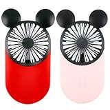 Kbinter Cute Mouse Personal Mini Fan, Rechargeable Handheld USB Fan, 3 Adjustable Wind Speeds and Wearable Design, Portable Pocket Size for Travel/Outdoor/Vacation/Park Trip (Red+Pink)
