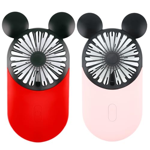 Kbinter Cute Mouse Personal Mini Fan Rechargeable Handheld USB Fan 3 Adjustable Wind Speeds and Wearable Design Portable Pocket Size for Travel/Outdoor/Vacation/Park Trip (Red+Pink)