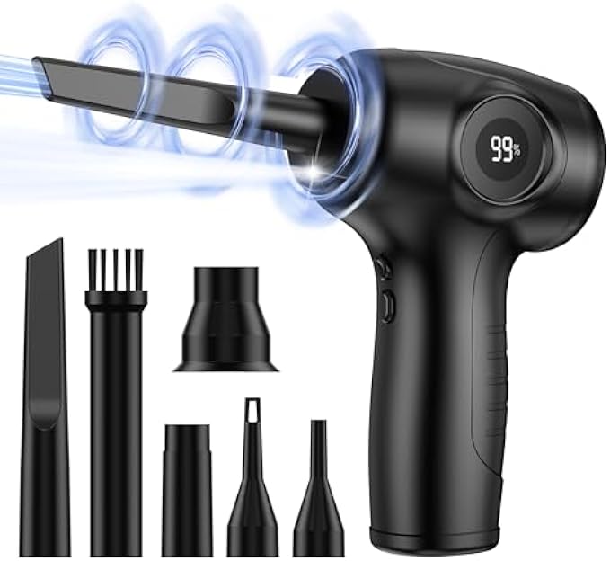 Mini Portable Cordless Air Duster, Compressed Air Duster for PC & Keyboard Cleaning, Rechargeable Electronic Air Blower, Computer Air Pressure Cleaner with LED Display