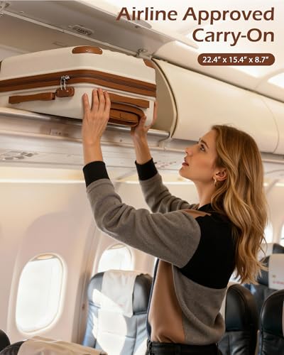 Image of Coolife Carry On Luggage, Suitcase with Durable and Lightweight, carry on suitcase with ABS Hardshell, Dual Spinner Wheels, TSA Lock, and YKK Zipper (apricot white, S(20in) carry on)