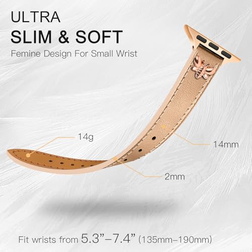 Image of JR.DM Slim Leather Bands Compatible with Apple Watch Band 38mm 40mm 41mm 42mm 44mm 45mm 46mm 49mm, Genuine Leather Band with Charms, Feminine Design for Iwatch Ultra SE Series 11 10 9 8 7 6 5 4 3 2 1