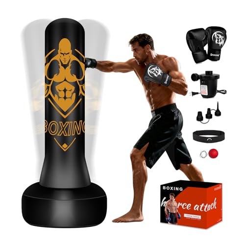 Vobab Freestanding Puncing Bags for Adults Teens, Heavy Bag with Stand Boxing Bag with Boxing Gloves, Electric Air Pump, Reflex Ball, 70\" Kickboxing Bag for Training MMA Muay Thai Gym