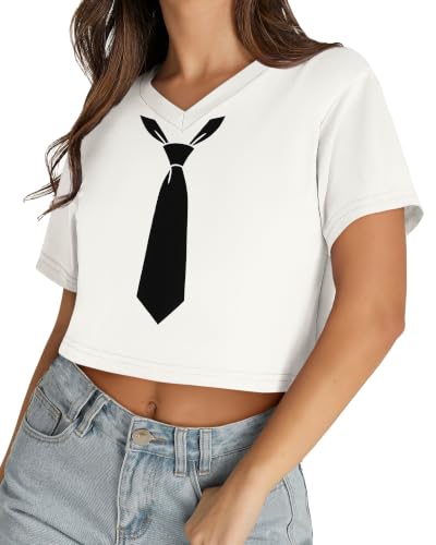 Image of Womens Crop Tops Short Sleeve V Neck Summer Cropped T Shirts Baisc Tees