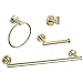 Produktbild LULIN Weare Home Badezimmer-Zubehör-Set, Edelstahl, Wandmontage, Handtuchstange, Handtuchring, Toilettenpapierhalter, Haken, 4 Stück Gebürstetes Gold