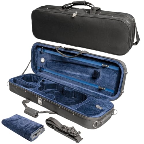 MI&VI NF-3001 Light Hard Violin Case 4/4 (Full Size) with Adjustable Straps | Velvet Plush Cushion | High-Density Foam | Hygrometer | Sheet Pocket (Black)