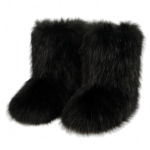FQLGJMY Faux fourrure fourrure bottes de neige femmes hiver fuzzy chaussures mousseuses daim chaud mi-veau confortable extérieur chaussures de mode plates