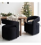 LukeAlon Sherpa Dining Chairs Set of 2, Modern 360° Swivel Kitchen Chairs with Casters Barrel Ope...