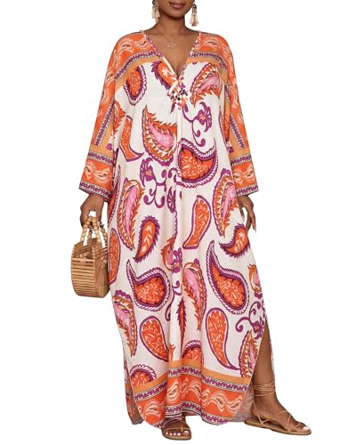 Image of Bsubseach Moo Moos for Women Batwing Sleeve Kaftan Dresses with Pockets