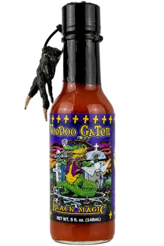 Voodoo Gator Black Magic Hot Sauce 5 oz with Genuine Alligator Foot, Louisiana Cajun Pepper Sauce, New Orleans Souvenir Gift