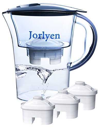 Jorlyen Water Filter Pitcher, Water Purifier Pitcher Includes 3 Filters, Water Filtration System for Elimination of Fluoride, Lead, Chlorine, Chromium, BPA, 10 Cup / 2.5L(Blue)