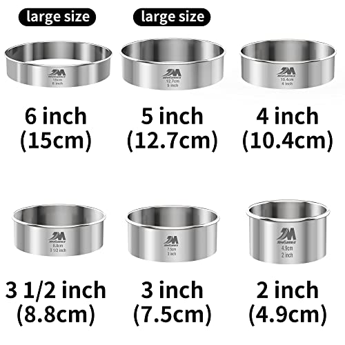 M Jngmei 6 Pieces Stainless Steel Cookie Biscuit Cutter Set 2'', 3'',3.5'', 4'',5''And6'' Biscuit Plain Edge Round Cutters Large Sizes Shape Molds Ranging From 2-6 Inches Multiple Sizes #TOP1