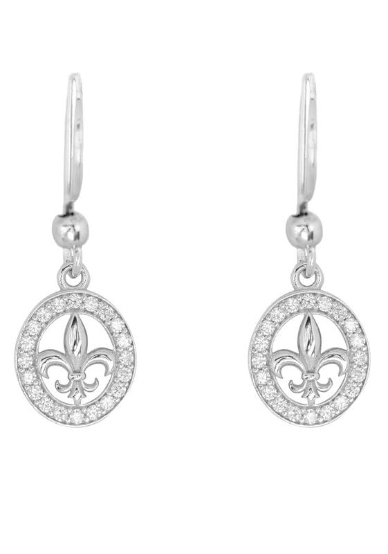 Boucles d'oreilles fleur de lys en argent 925 et zircons blancs éclatants