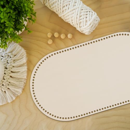 TANEMUDO 4 Pcs Moses Basket Wood Bottom 27.56 x 15.75 inches Natural Oval Wooden Base Shaper for DIY Crochet Crafts Home Decoration with 2 Crochets