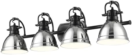 Duncan 4-Bulb Bath Vanity in Matte Black with Chrome- Vanity Lights for Bathroom, Bathroom Light Fixtures,