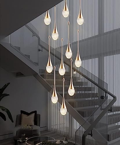 Led Chandelier Staircase Modern Water Drop Pendant Lighting for Villa Duplex Staircase Long Pendant Lamp Crystal Villa Long Chandelier Restaurant Lamp, 6 Lights