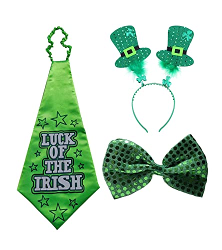 Dodheah Día de San Patricio Set Sombrero Accesorios de Disfraces Decoraciones Irlanda Verde Diademas Corbata Set Carnaval Fiesta Temática (Tie set)