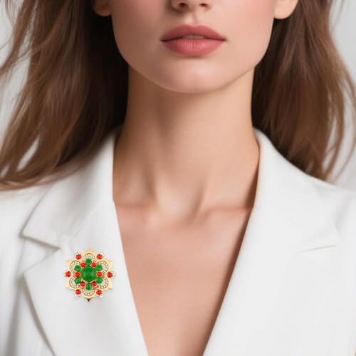 Image of Sriomu Vintage Women's Austrian Crystal Elegant Flower Brooch Party Wedding Broach Pin Red Green Gold Silver