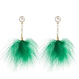FuBESk Pendientes de plumas, aretes de gota de perlas con bola de piel, lindos aretes esponjosos, aretes de borla, aretes de roca novedosos aretes colgantes para mujer