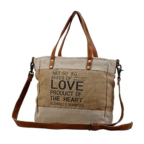 Myra Bag Sustainable Organic Fabric Market Bag Upcycled Cotton & Leather S-28872