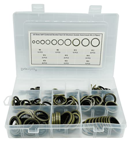 Dsnaduo 170Pcs,10 Sizes Self-Centered Bonded Seal Oil Washers Gasket Assortment Kit With Box (M6 M8 M10 M12 M14 M16 M18 M20 M22 M24), For Automotive, Bearings, Pumps, Replace 32241, 31981 #TOP3