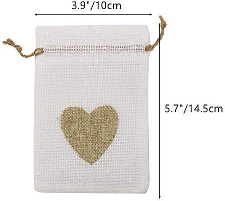 Small Burlap Heart Gift Bags with Drawstring, 20pcs Jute Cloth Favour Pouches 10 x 14.5cm for Wedding Shower Party Christmas Valentine's Day