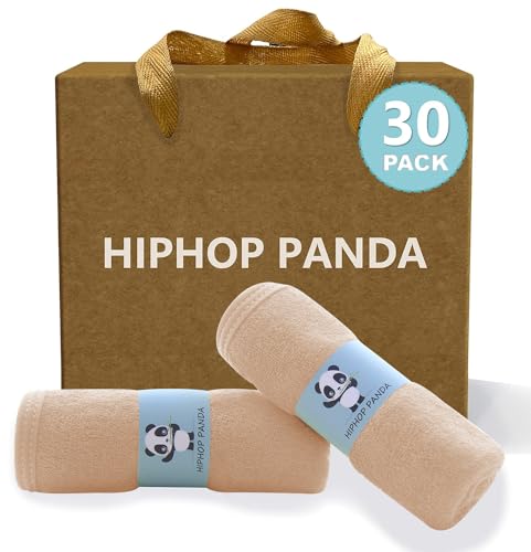 Image of HIPHOP PANDA Baby Washcloths, Rayon Made from Bamboo - 2 Layer Ultra Soft Absorbent Newborn Bath Face Towel - Reusable Baby Wipes for Delicate Skin - Brown, 30 Pack