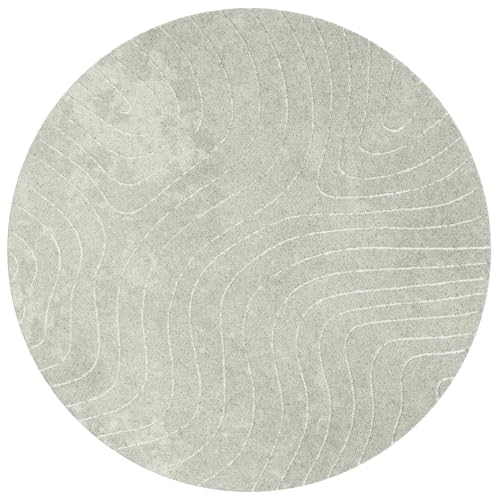 Tapis de salon rond vert Ø 200 cm polyester doux lavable antidérapant - 2
