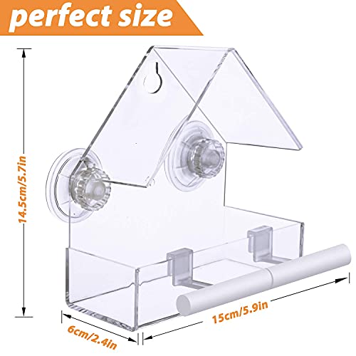 Extra-Strong-Suction-Sups-Window-Bird-Feeder-with-Drainage-Holes-Windowsill-Birdfeeders-for-Small-Birds-only-LIANGPIN-Acrylic-Clear-House-Shape-Design