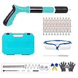 Concrete Nail Gun Kits，5 Speed Adjustable Manual Steel Nail Gun, Wall Fastening Power Tool, Portable Nail Shooting Machine for Pipe Clamp Fixing Water Pipe (Blue)